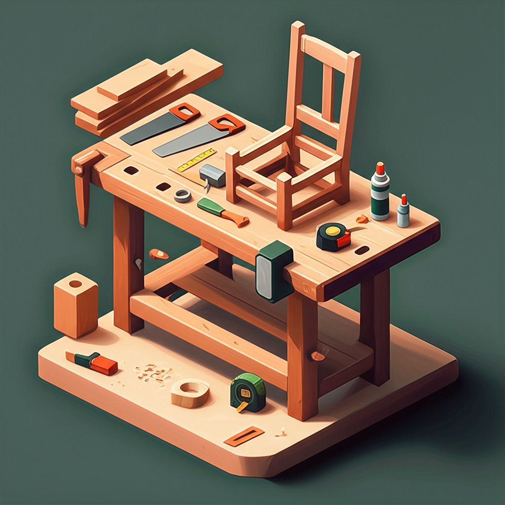 Craftsman carefully shapes wood at a workbench, making furniture with hand tools.
