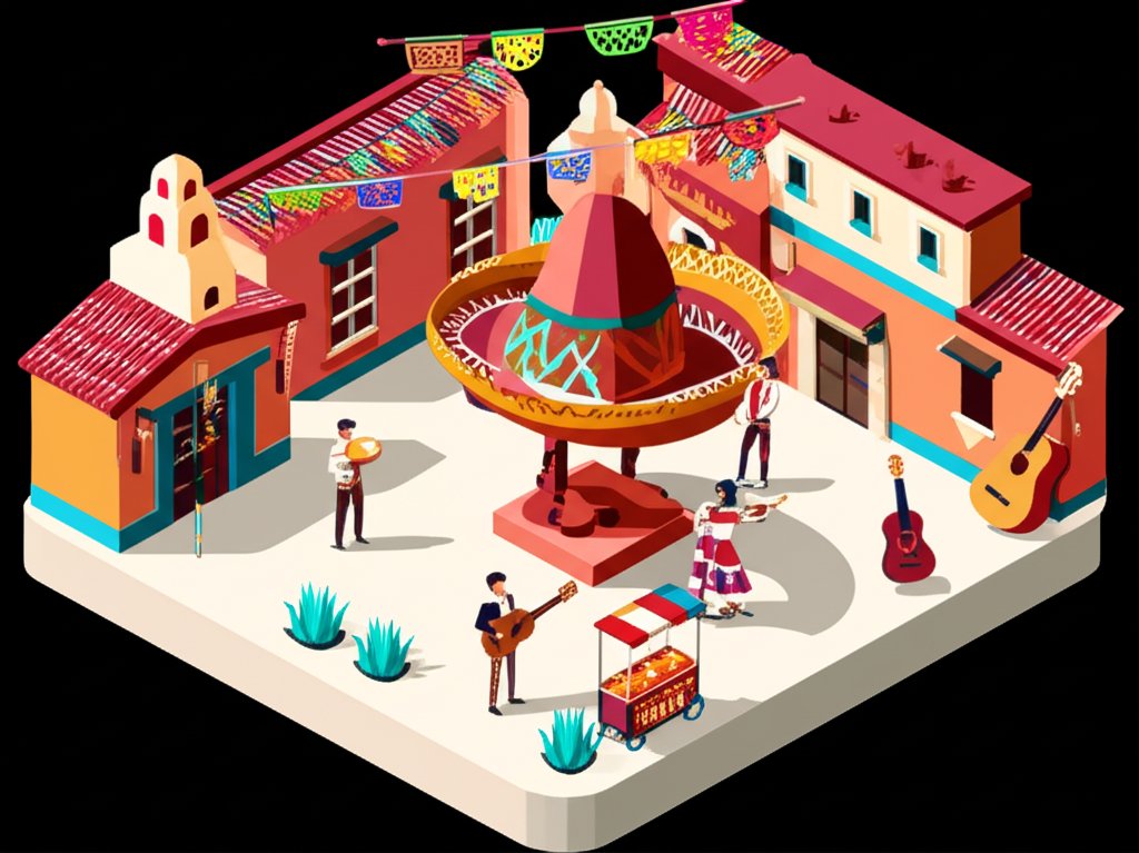 A vibrant street scene showcasing mariachi musicians and traditional dancers in Guadalajara.