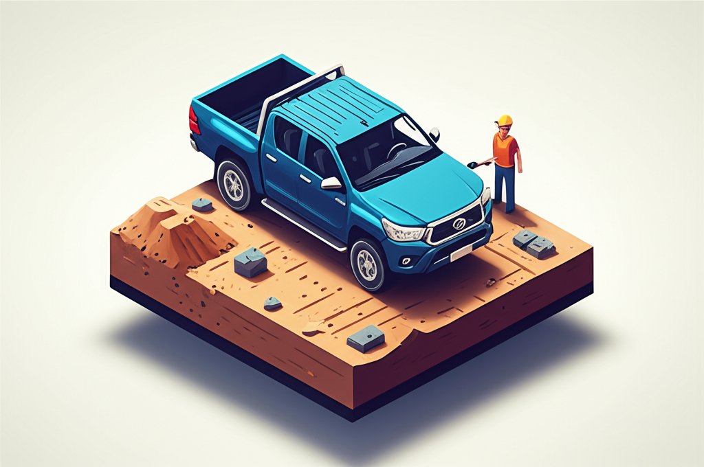 Silver Toyota Hilux pickup truck parked on a dirt road, showcasing its rugged design.