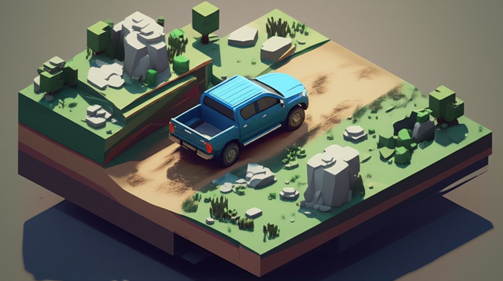 A silver Toyota Hilux pickup truck is parked on a rocky, outdoor terrain.