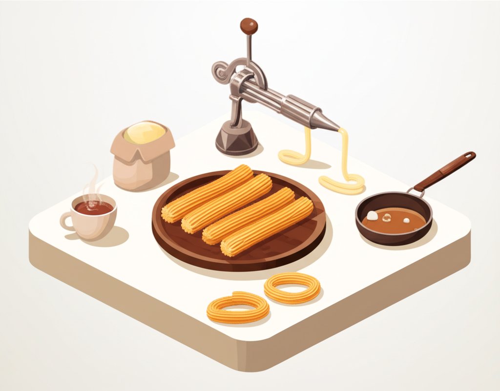 Golden churros sprinkled with sugar, displayed beside a cup of rich, dark dipping chocolate.
