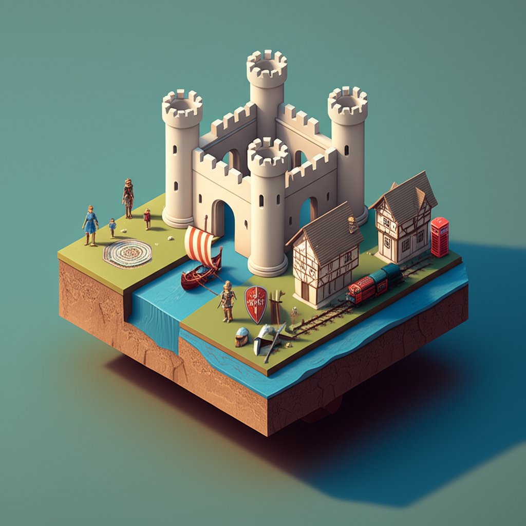 Collage of iconic English historical events, figures, and landmarks.