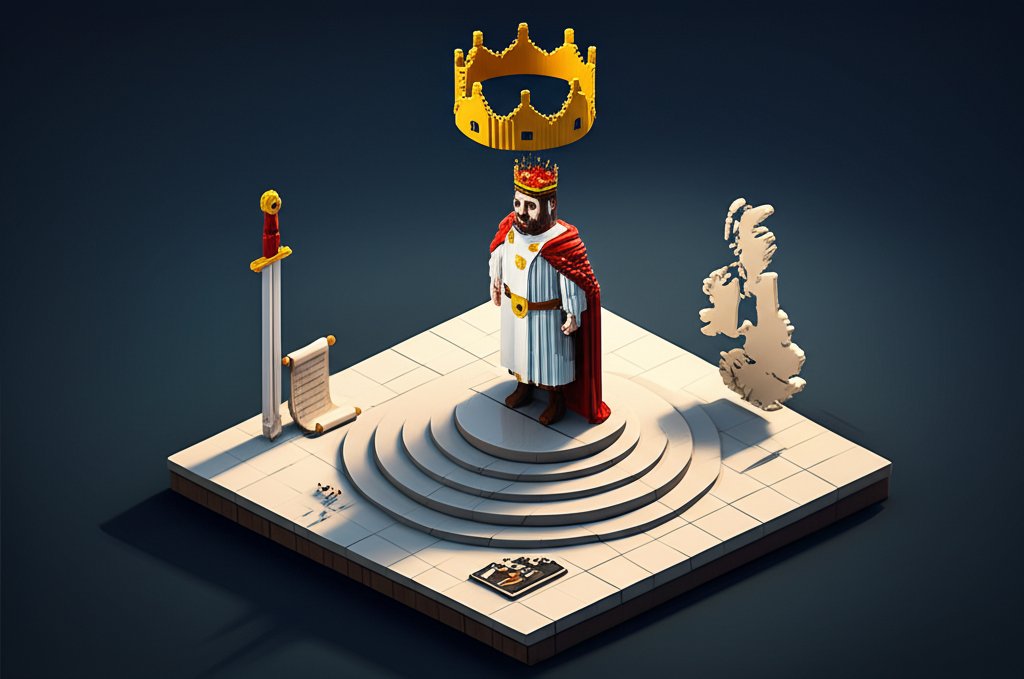 Athelstan, a young man with golden hair, is crowned king with a serious expression.