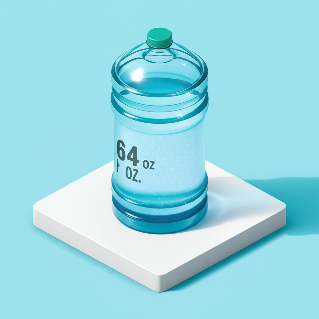 Glass of water showing the measure of 64 oz, showing the importance of drinking water.