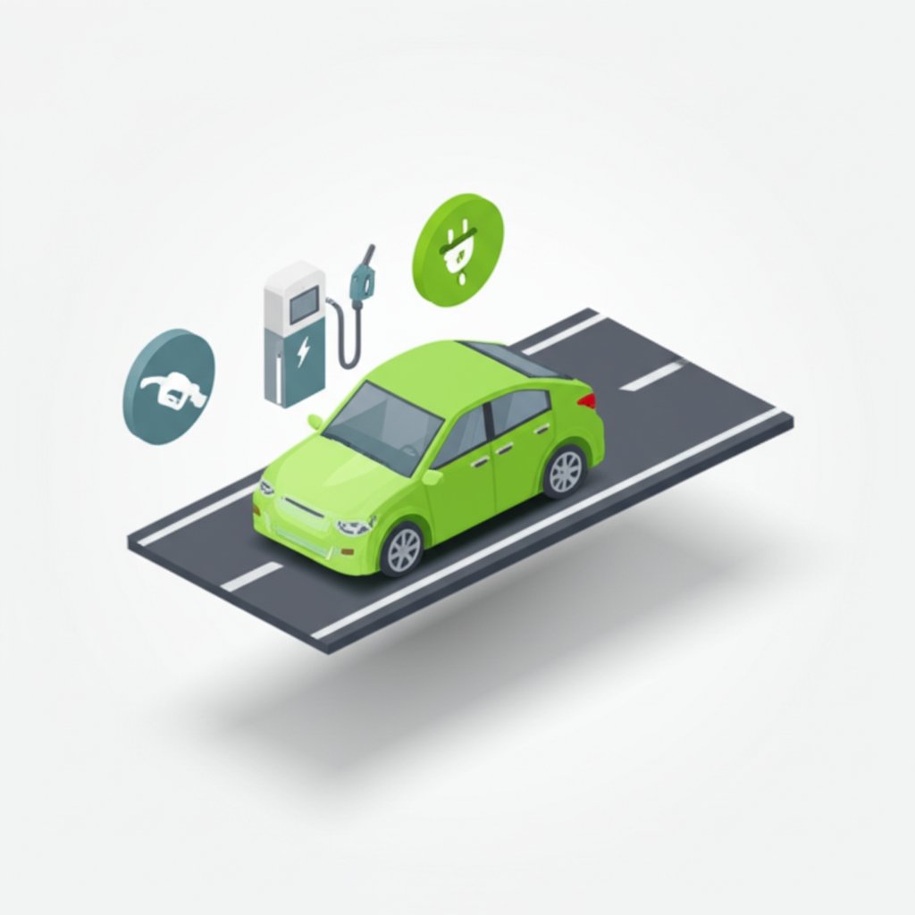 Sleek hybrid car in motion, showcasing its fuel efficiency and modern design.