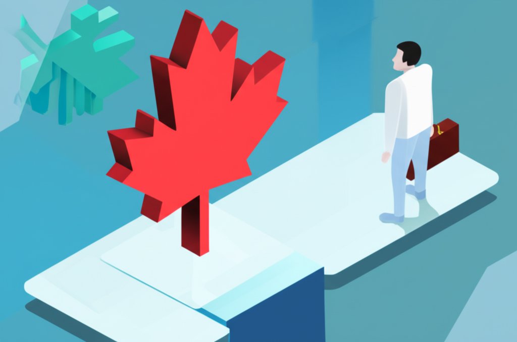 A person stands near a Welcome to Canada sign, hopeful about immigrating.