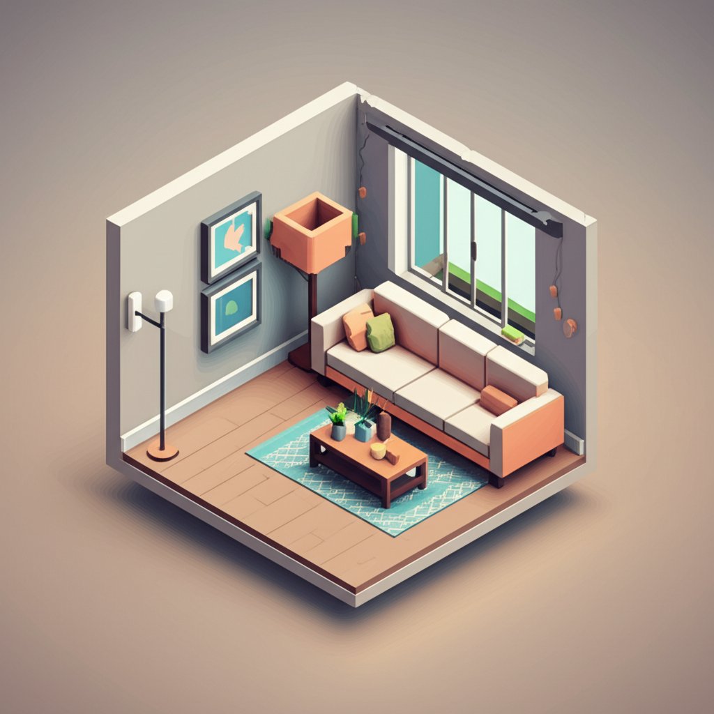 Bright, modern living room interior with a neutral color scheme and minimalist decor.