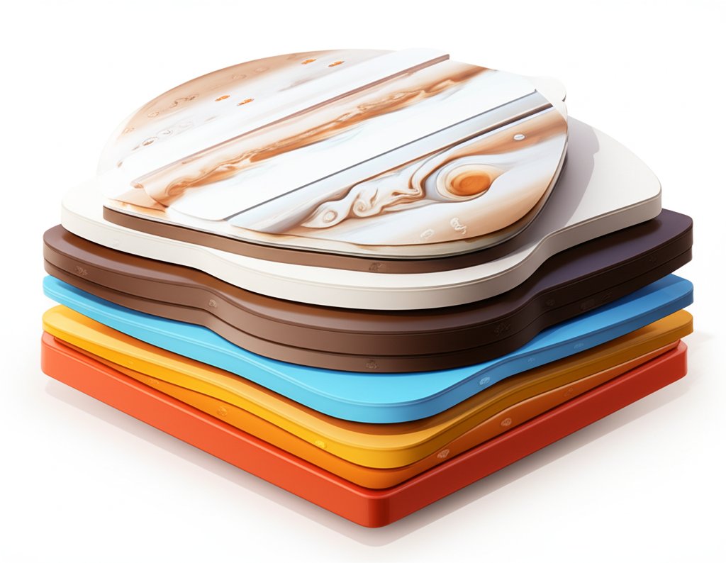 Jupiter atmosphere layers: colorful bands, zones, belts, vertical structure, gas giant.