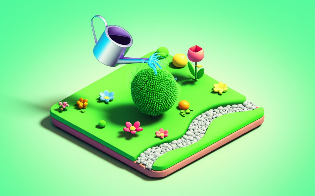 Lush green garden landscaping with stone pathway, vibrant flowers, and healthy plants.