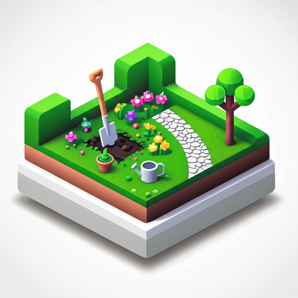 Lush green landscaping with vibrant flowers and neatly trimmed bushes in a garden setting.
