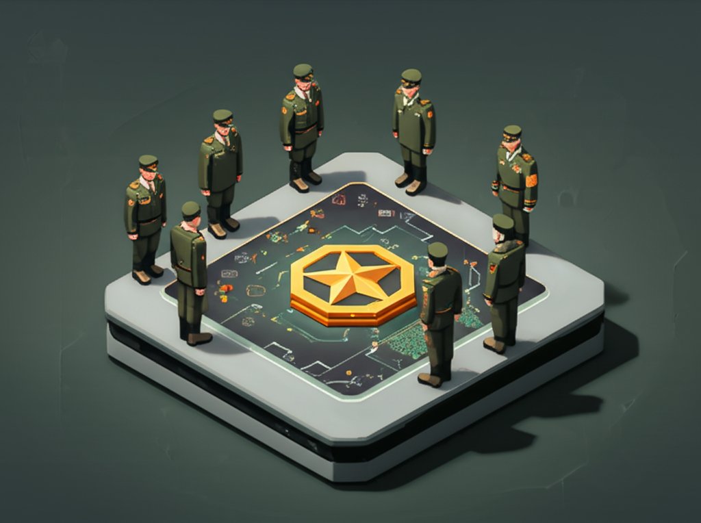 Group of military commanders in uniform standing together at an official event.