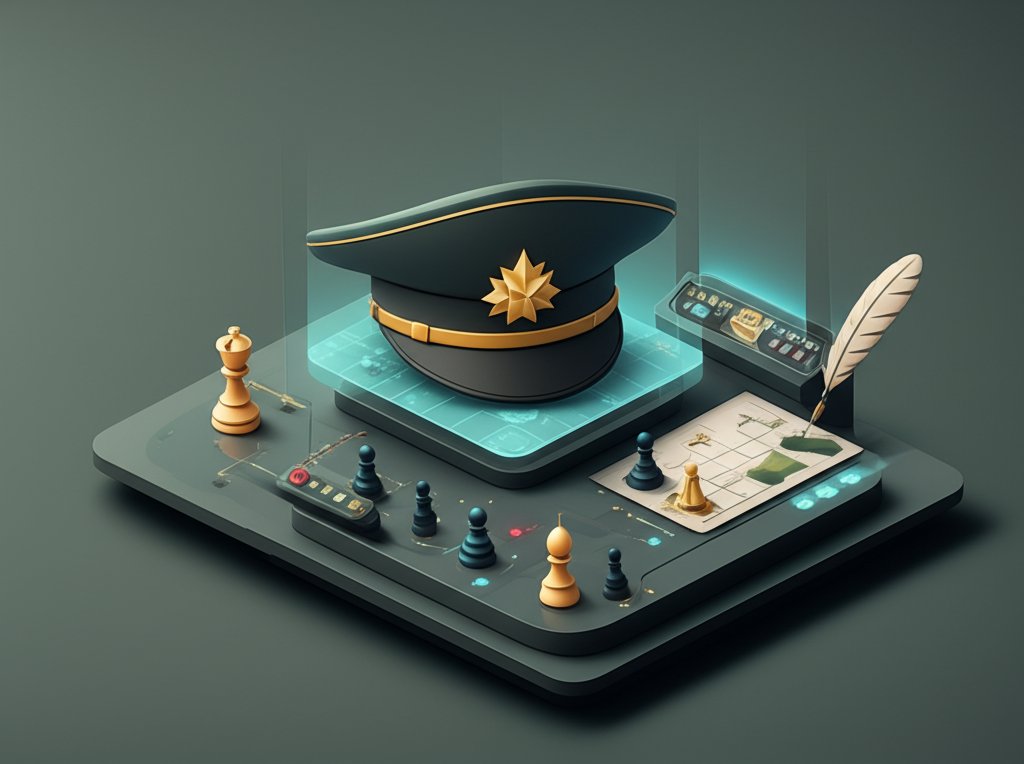 Illustrations of several historical military geniuses in portrait format.