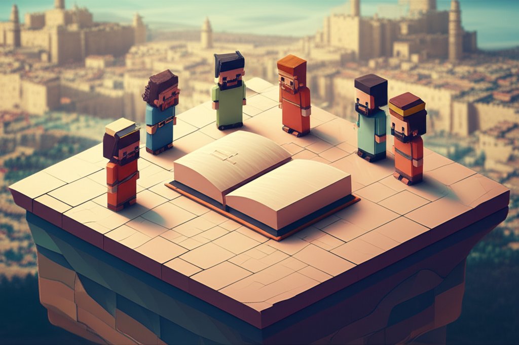 An open New Testament book rests on a wooden table, bathed in soft, warm light.