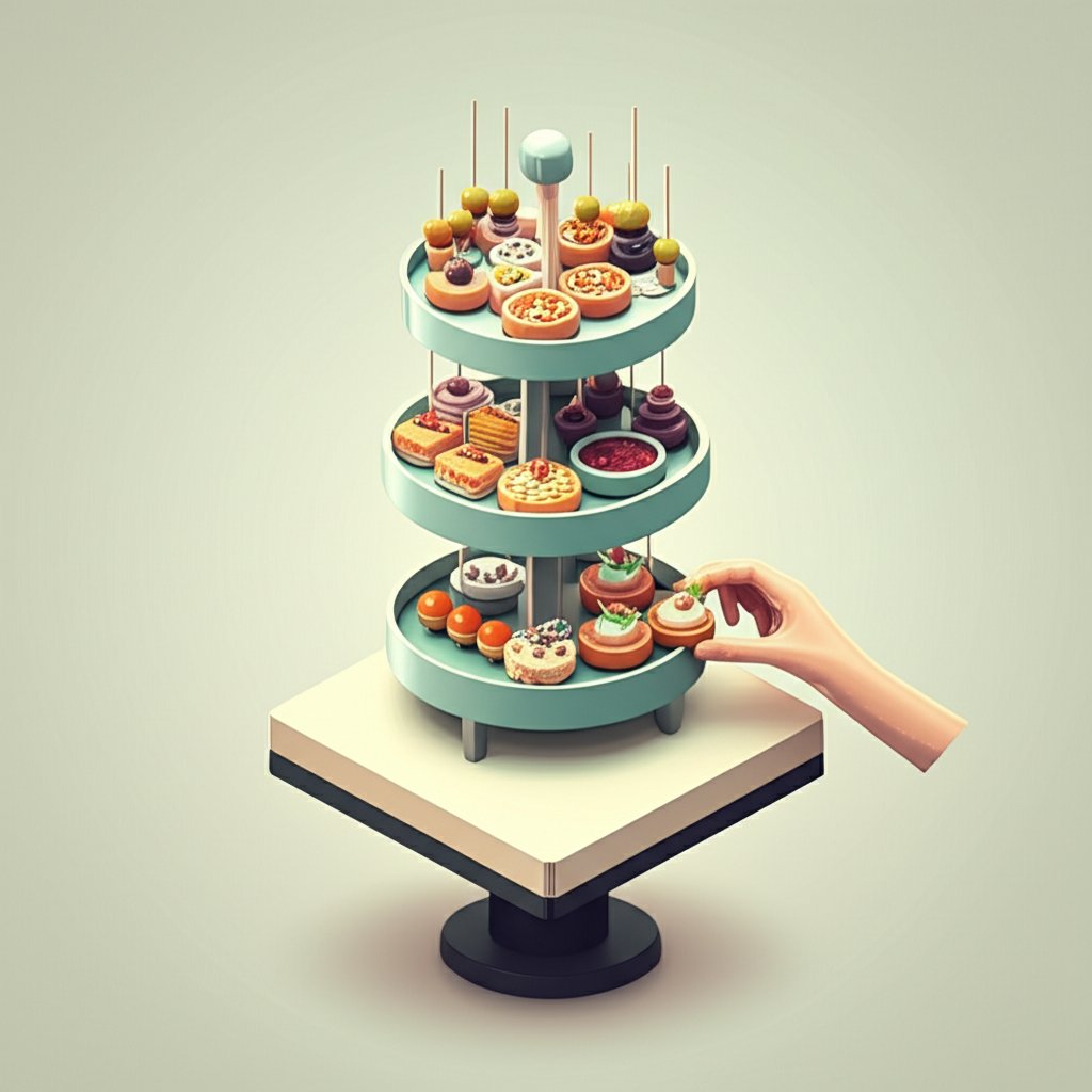 A close-up of a colorful and artfully arranged platter of diverse hors d'oeuvres.