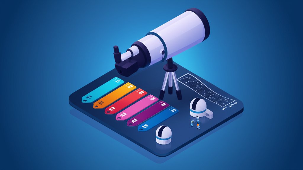 Telescope types (refractor, reflector, catadioptric) and relative price ranges illustrated.