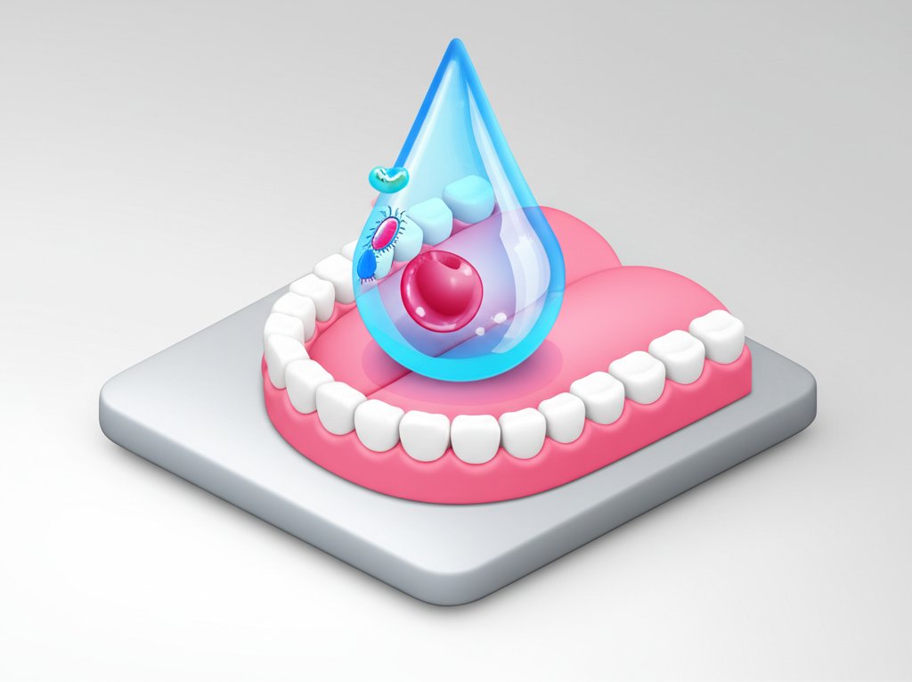 Close-up of saliva, a clear, viscous fluid, glistening in the light.