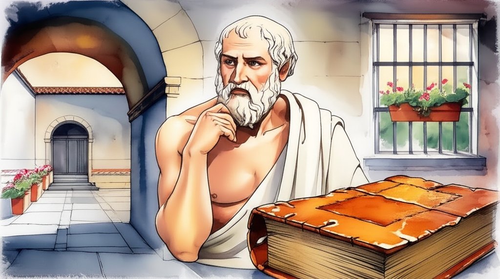 Socrates calmly faces death, a philosophical view of mortality and the afterlife.
