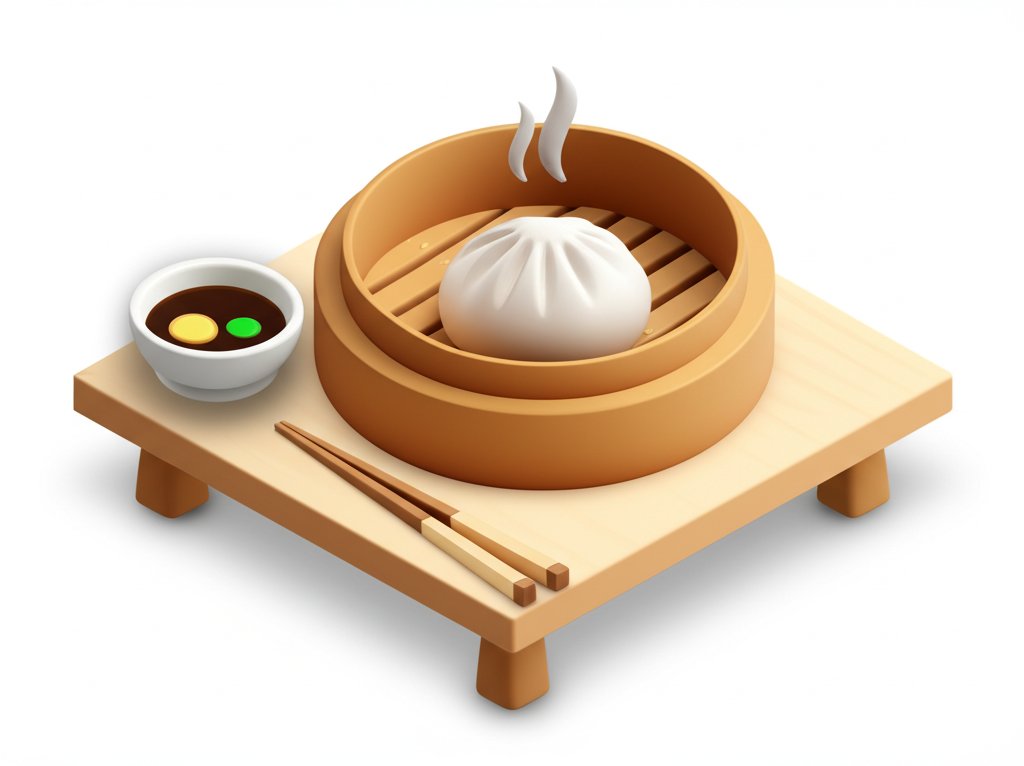 Steaming soup dumplings in a bamboo steamer basket, ready to be eaten with chopsticks.