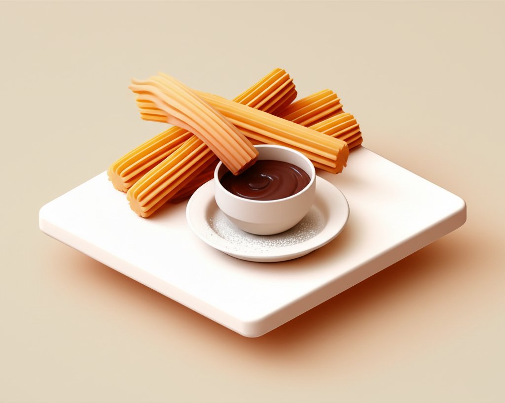 Crisp, golden Spanish churros dusted with sugar, served with a rich chocolate dipping sauce.