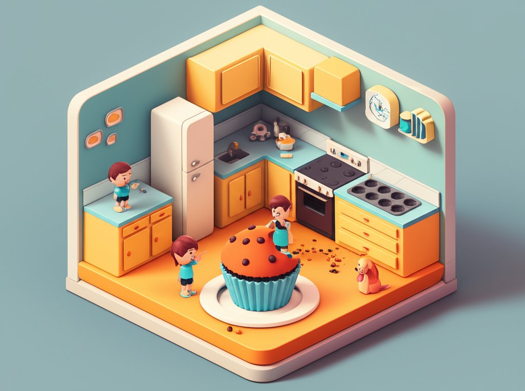 Missing muffins mystery! Cartoon detective investigates empty plate. Funny, engaging disappearance.