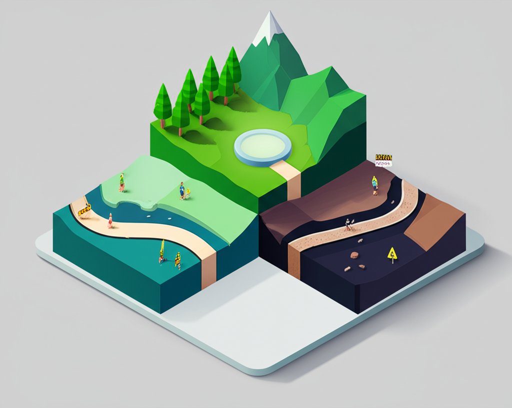 Job search illustration: Exploring opportunities, navigating risks, career hunt.