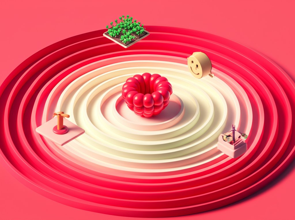 Raspberry Ripple Effect: Small actions, big impact. Positive change, spreading outwards.
