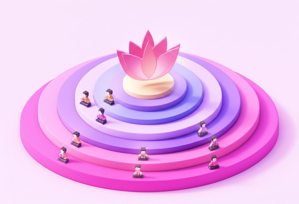 A winding path with milestones represents a timeline towards spiritual awakening and enlightenment.