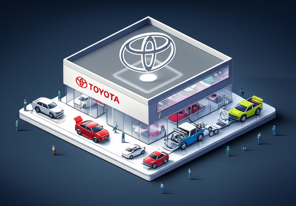 A row of sleek Toyota cars parked tightly together at a dealership.