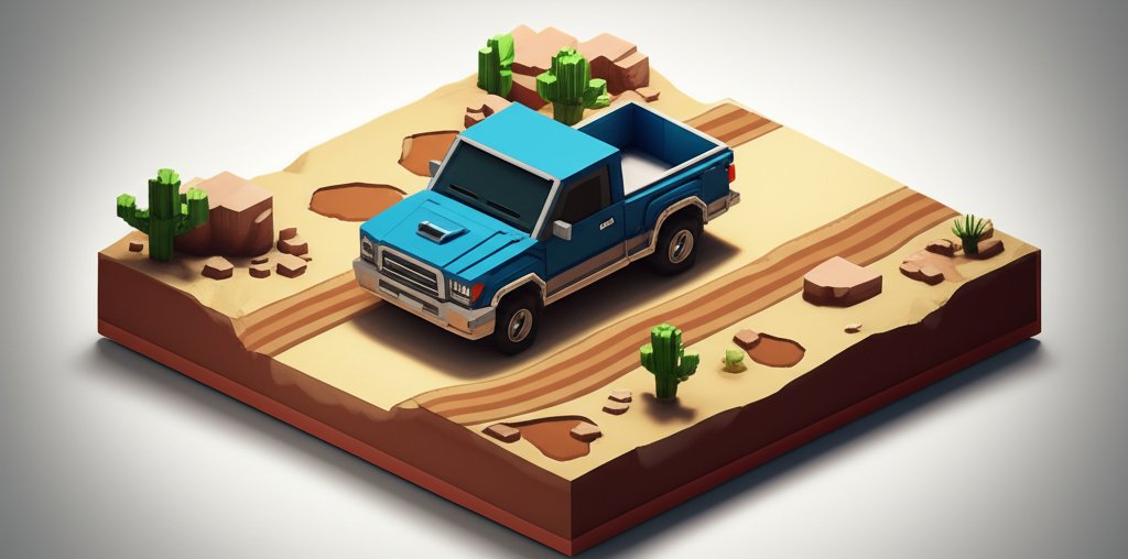 Silver Toyota truck driving on a dirt road with mountains in the background.