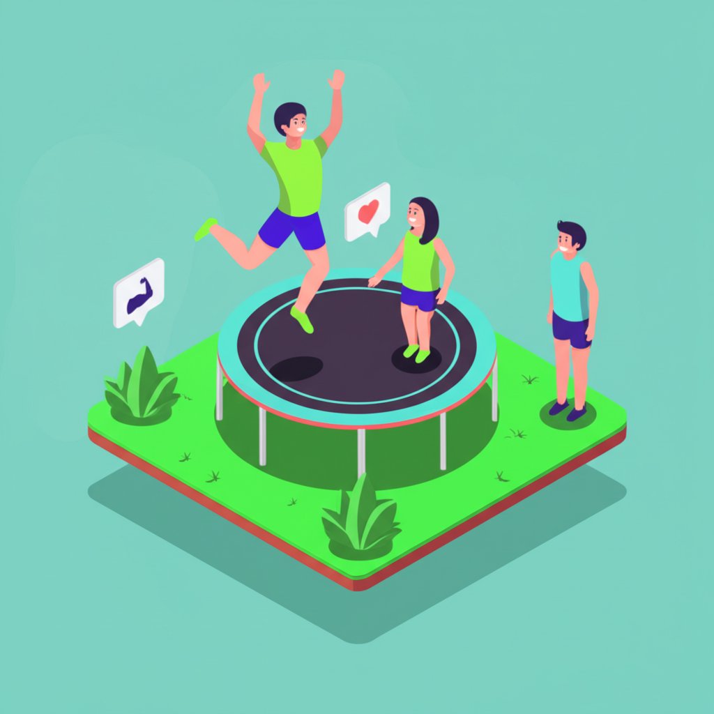 A person happily jumping on a trampoline, illustrating the health benefits of rebounding exercise.