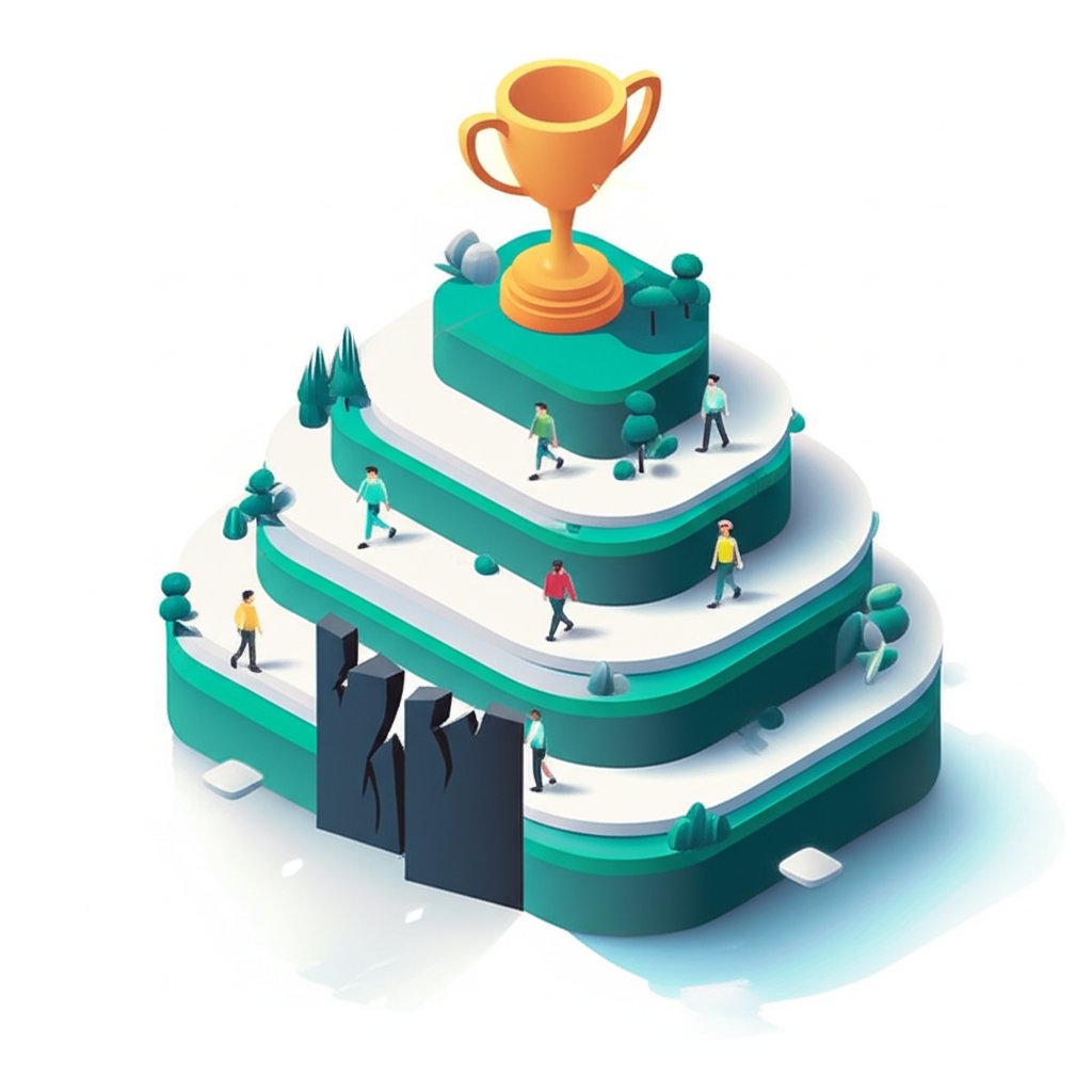 A figure stands silhouetted against a mountain, symbolizing overcoming obstacles and achieving goals.