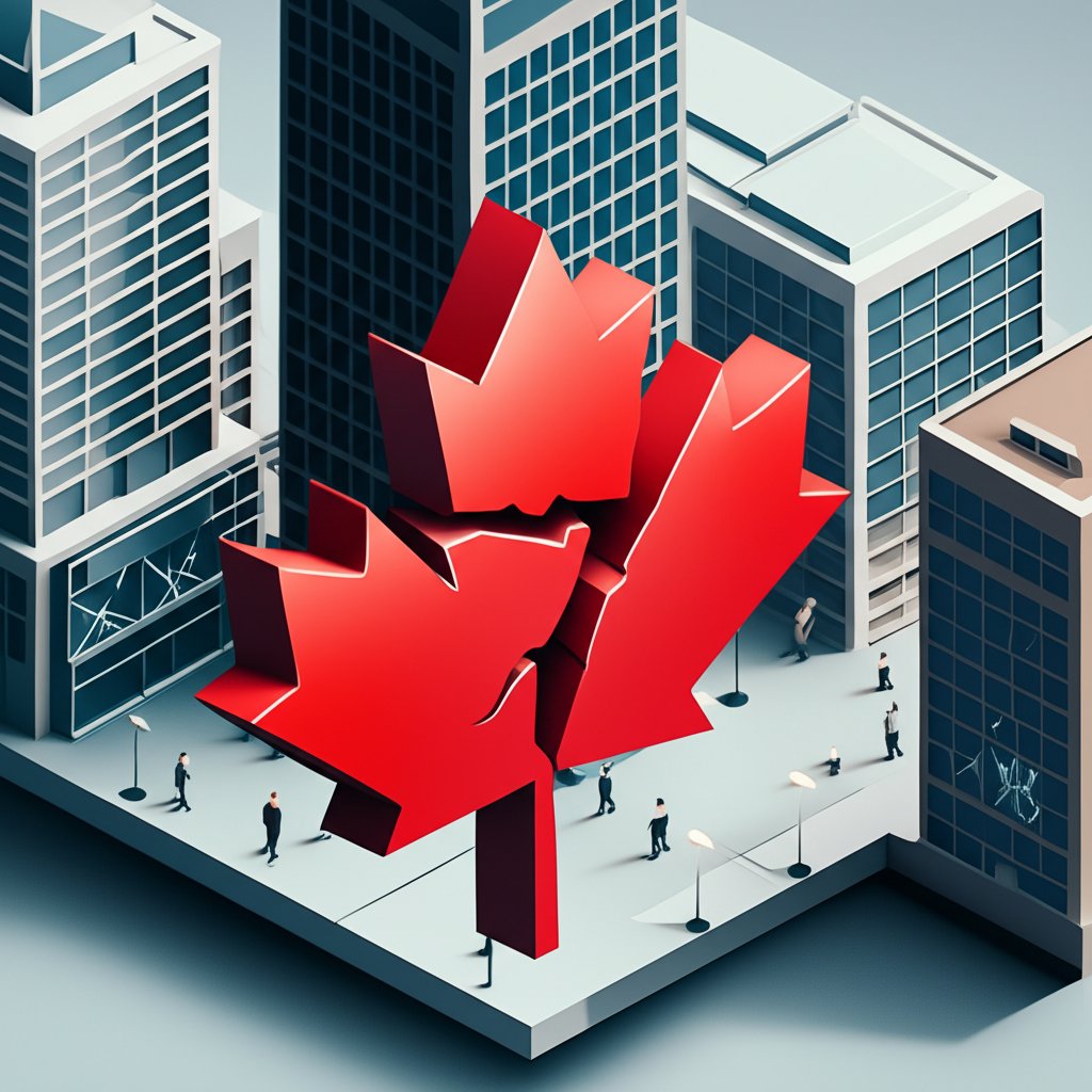 Cityscape in Canada with blurred figures, suggesting an urban environment with potential safety concerns.