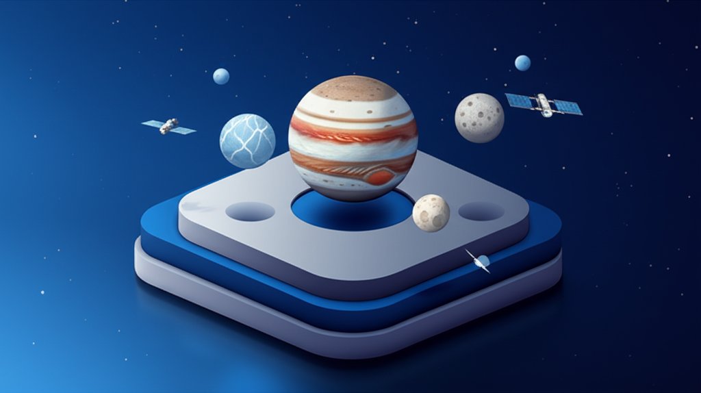 Jupiter's moons exploration: Mini solar system unveiling, scientific discovery, space exploration.