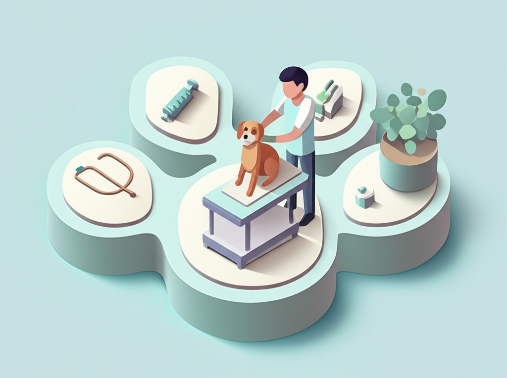 Veterinary professional gently examines a furry dog, showcasing animal care and expertise.