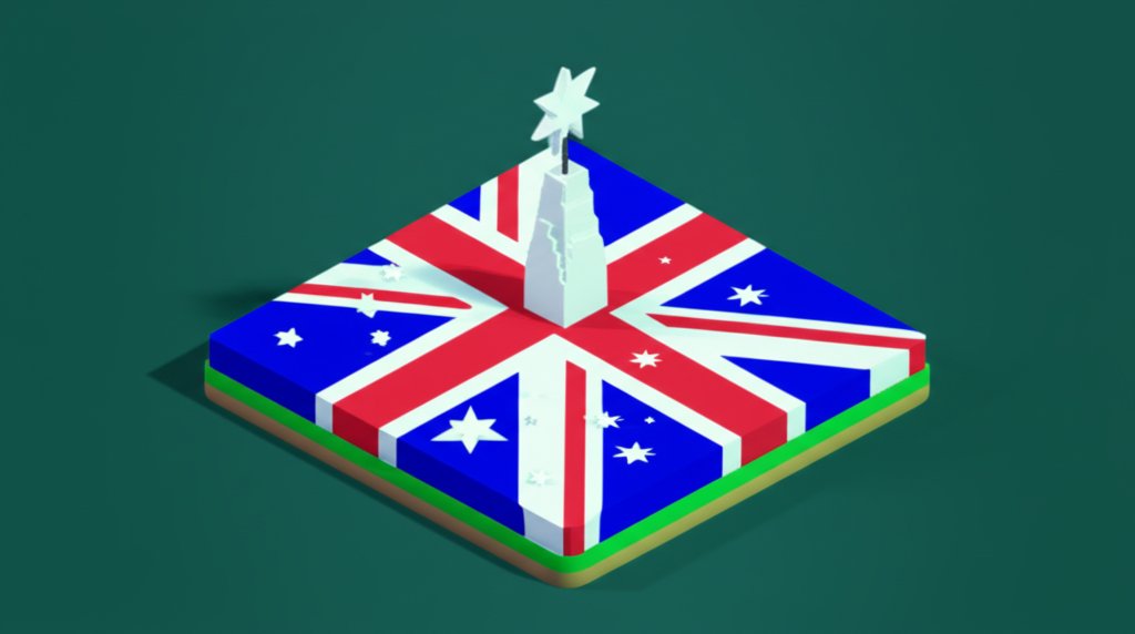 Australian flag depicting the Union Jack, Southern Cross, and Commonwealth Star symbolizing history and federation.