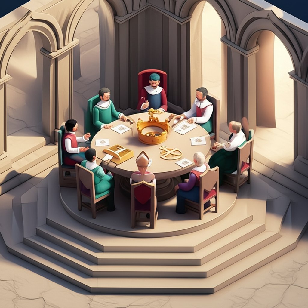 Royal council of powerful nobles and priests sharing power.