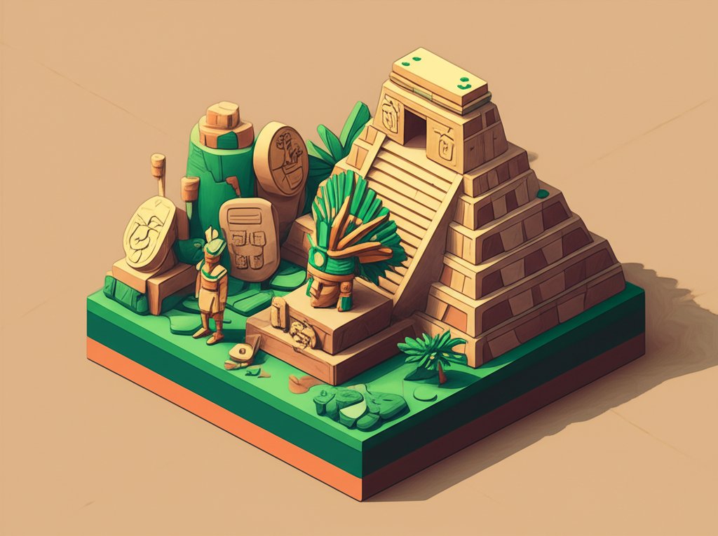 Powerful ancient Maya kings and rulers in ceremonial regalia.