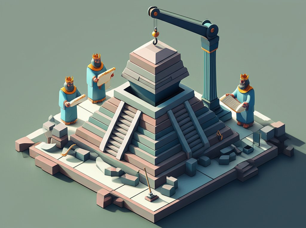 Architect kings building lasting stone legacies, grand ancient architecture.