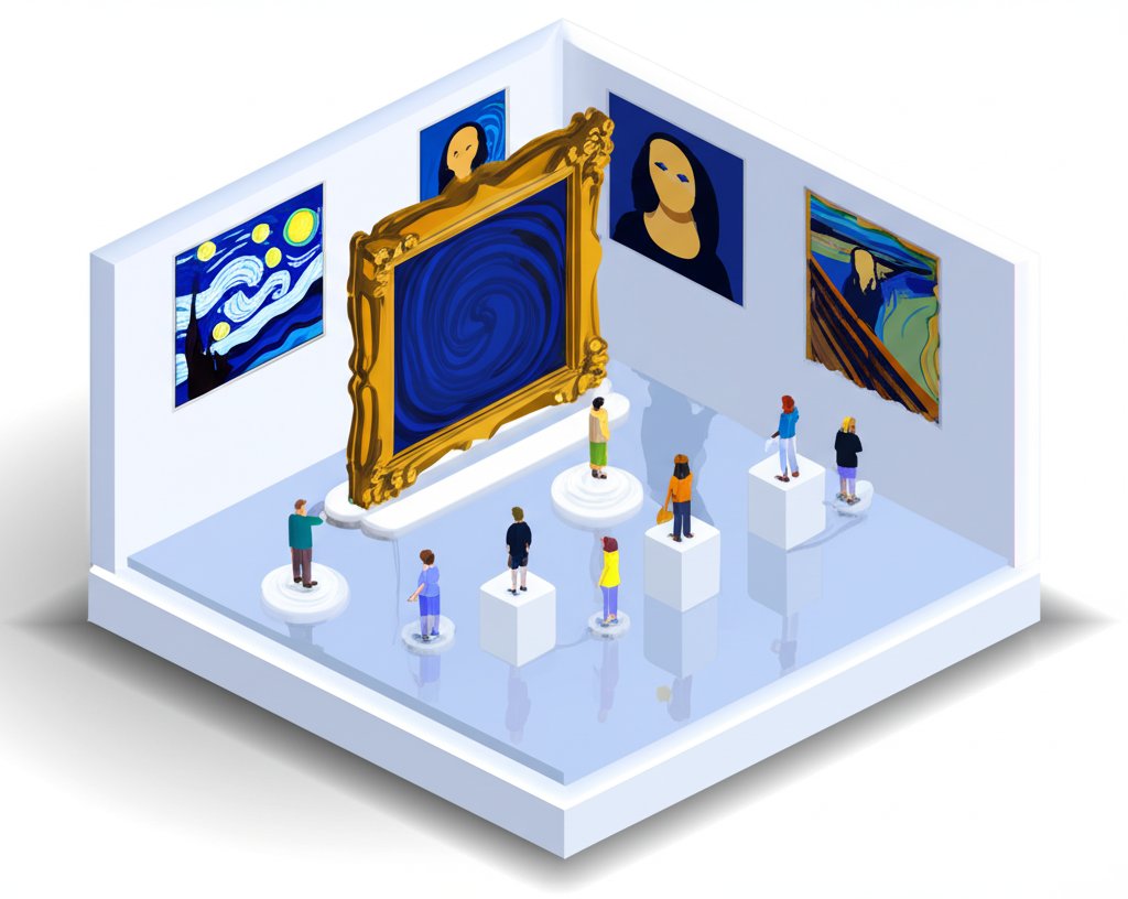 Famous art pieces: iconic paintings, sculptures, and historical masterpieces.