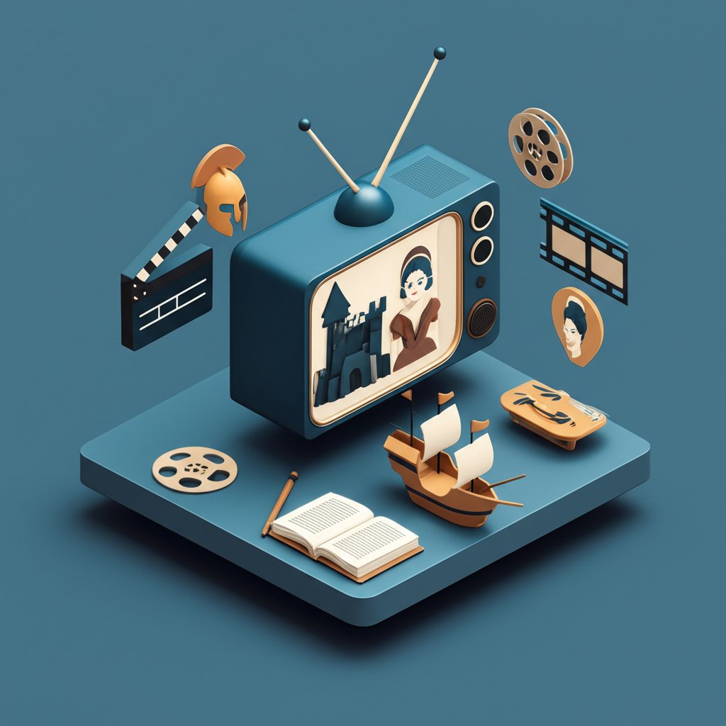 Scenes from popular historical TV shows and period dramas.