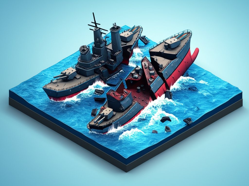 Damaged warship wreckage illustrating 'destroyed' in naval combat.