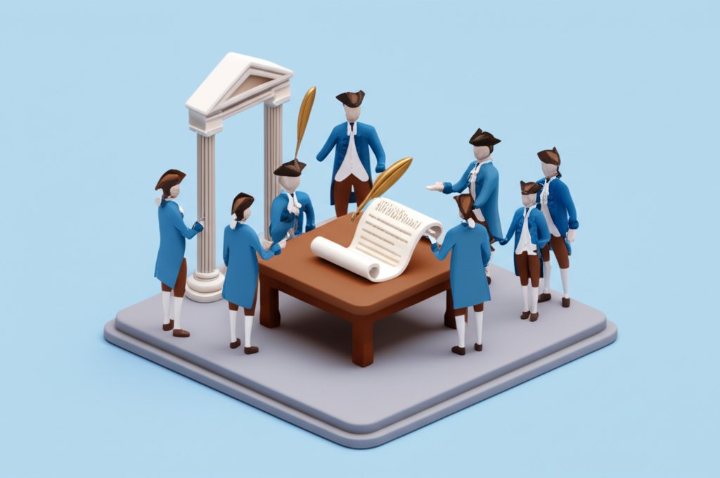 Historic painting of the Founding Fathers signing the Declaration of Independence.
