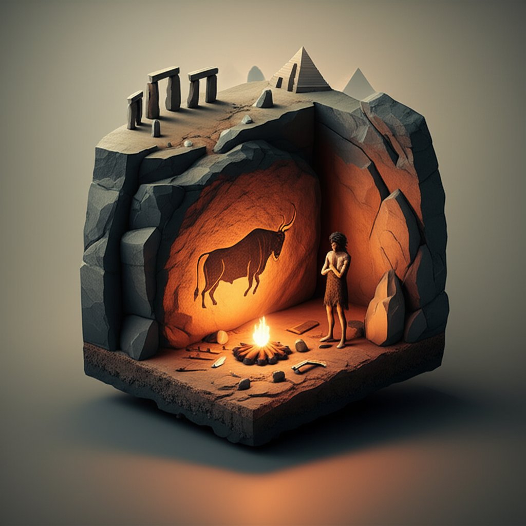 Prehistoric cave paintings and ancient sculptures: the dawn of human creativity and art.