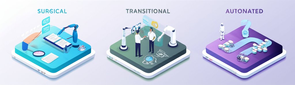 Three tiers of history management: surgical, semi-automated, and automated approaches.