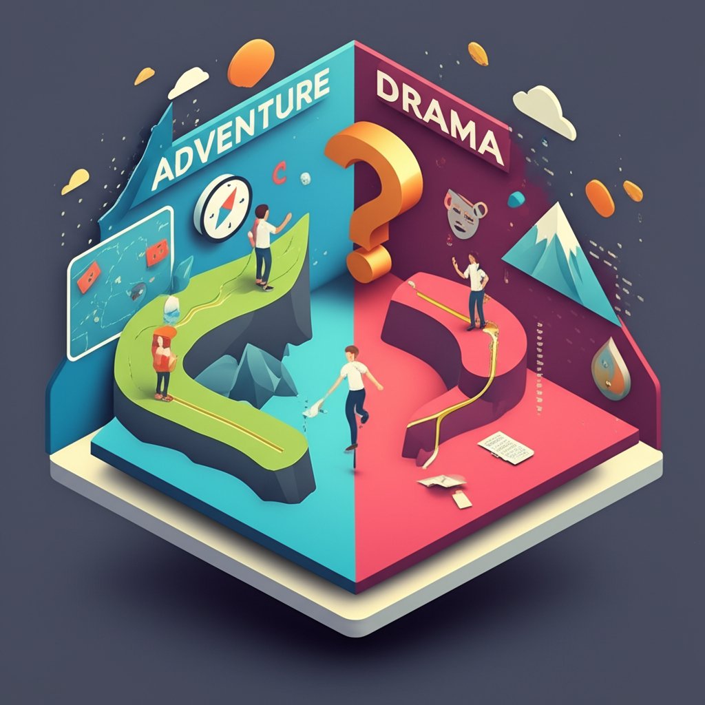 Visualizing core differences between adventure and drama in storytelling.