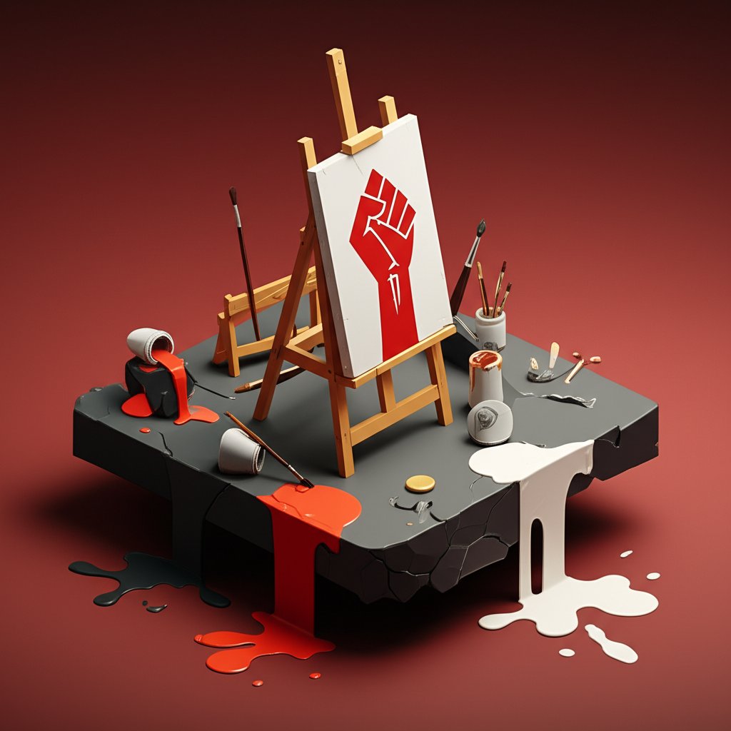 Revolutionary art transforming canvases into powerful visual battlegrounds.