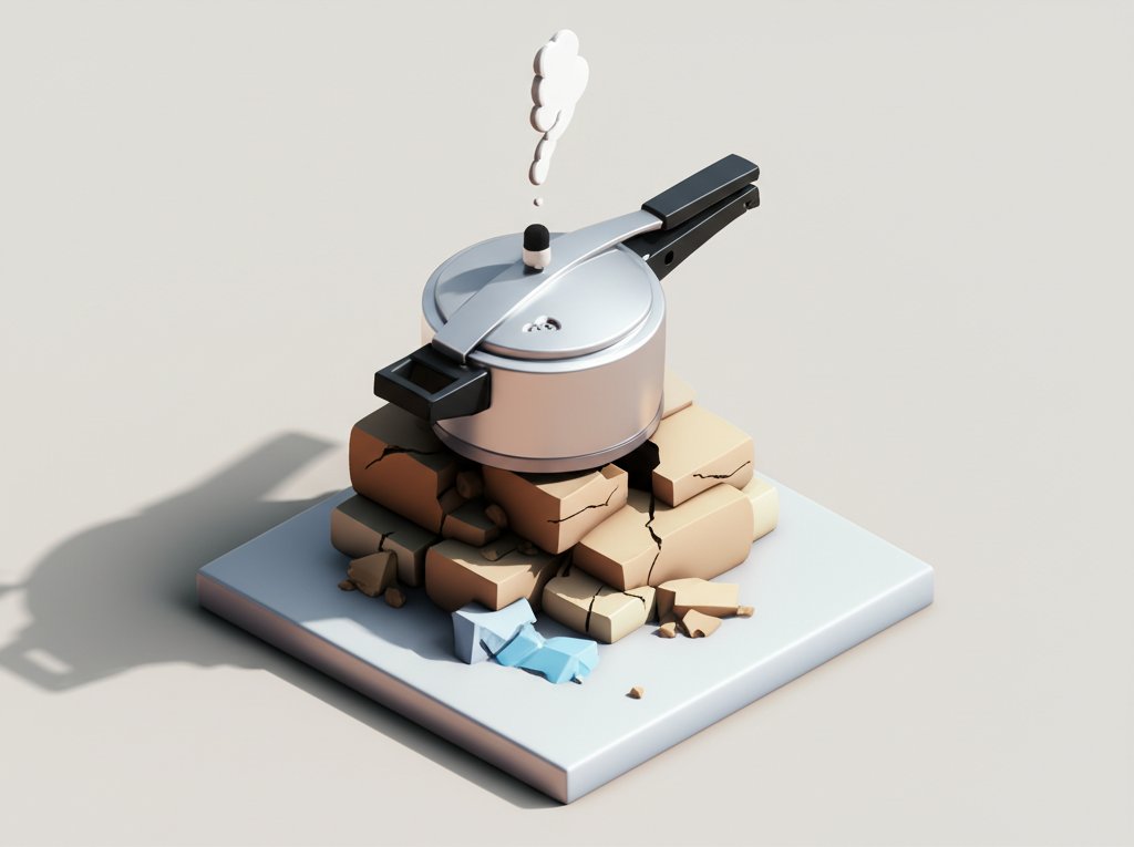 A pressure cooker symbolizing an unstable alliance on a shaky foundation.