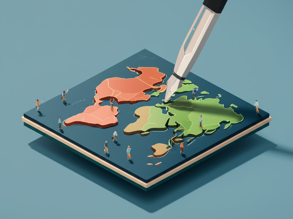 Historical map showing global geopolitical shifts, redrawn borders, and the rise of new nations.